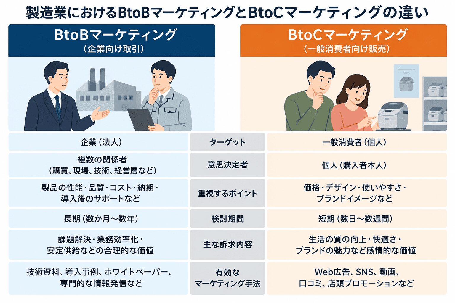 製造業におけるBtoBマーケティングとBtoCマーケティングの違い